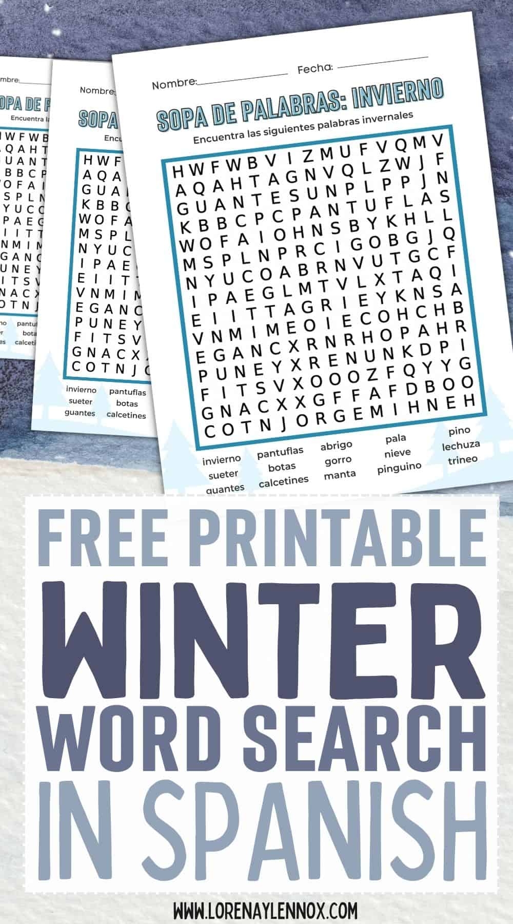 Winter Word Search Printable In Spanish Free Printable Bilingual Beginnings