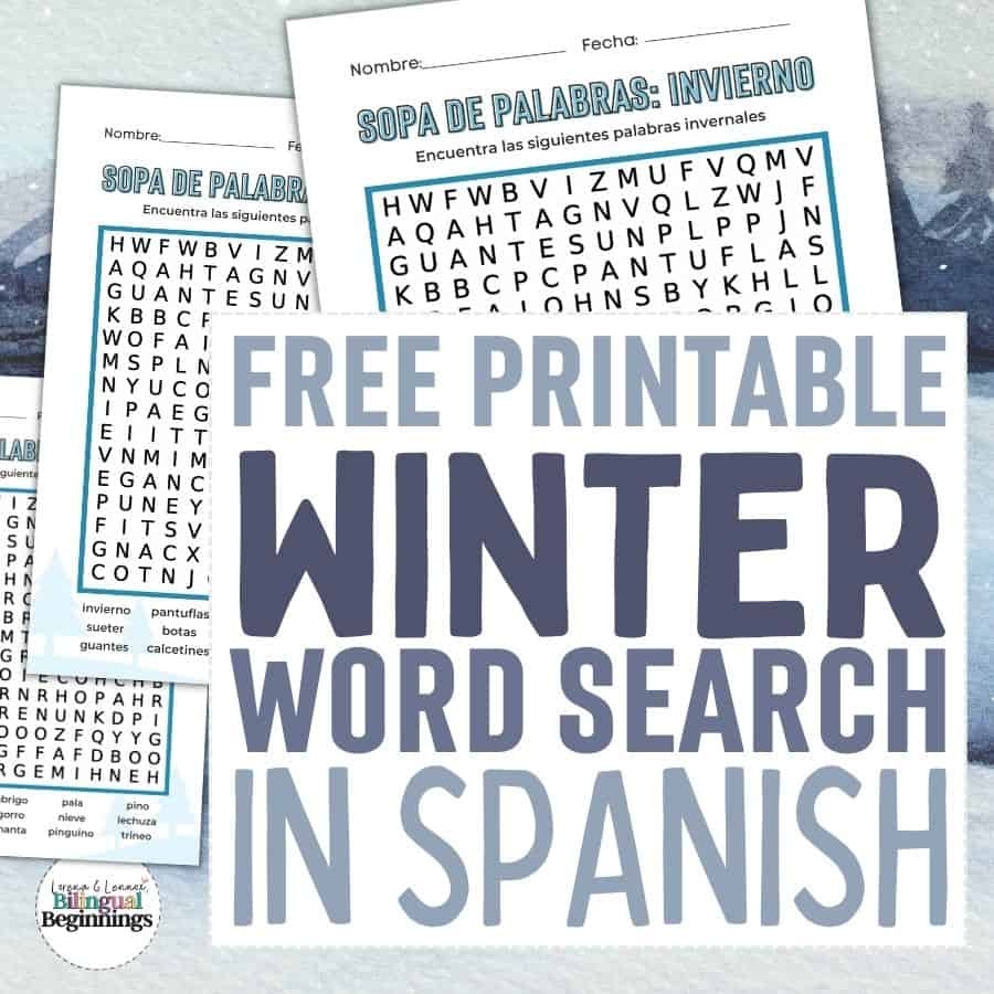 Winter Word Search Printable In Spanish Free Printable Bilingual Beginnings