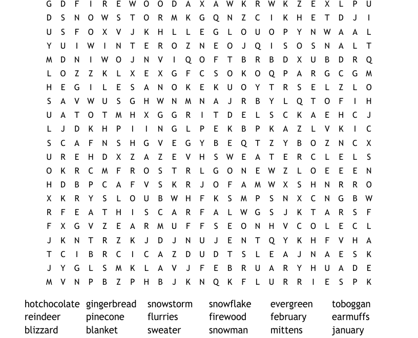 Winter Wordsearch WordMint