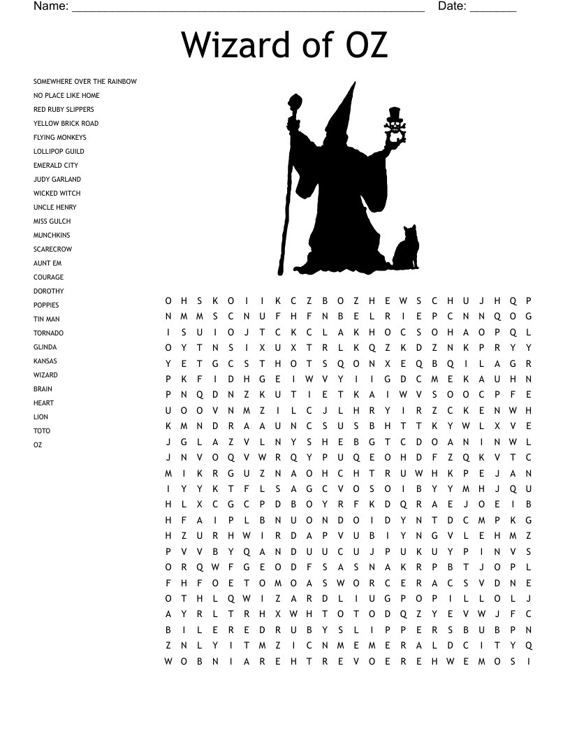Wizard Of OZ Word Search WordMint Wizard Of OZ Word Search WordMint