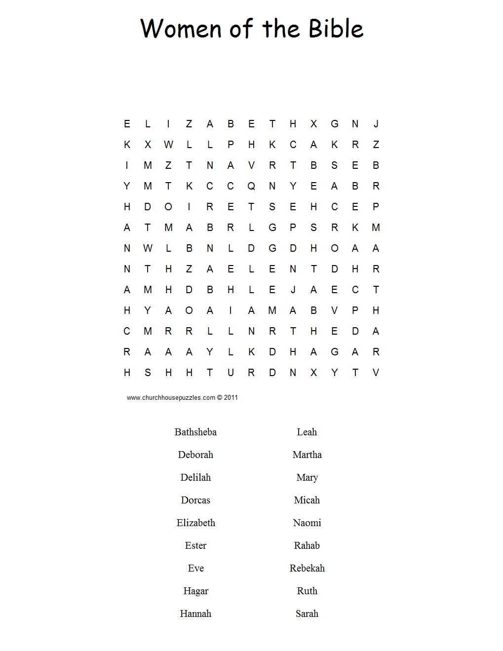 Women Of The Bible Word Search Puzzle