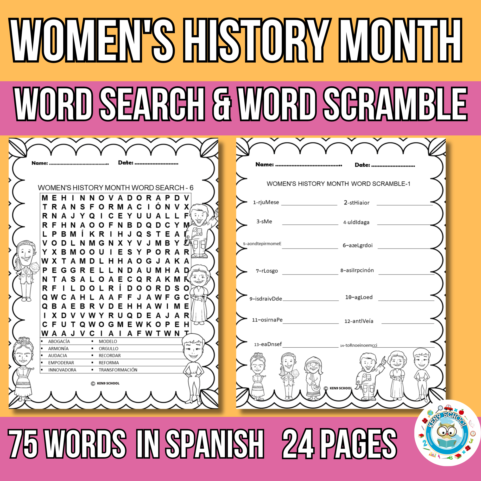 Women s History Month Word Search And Word Scramble Puzzles In Spanish Made By Teachers