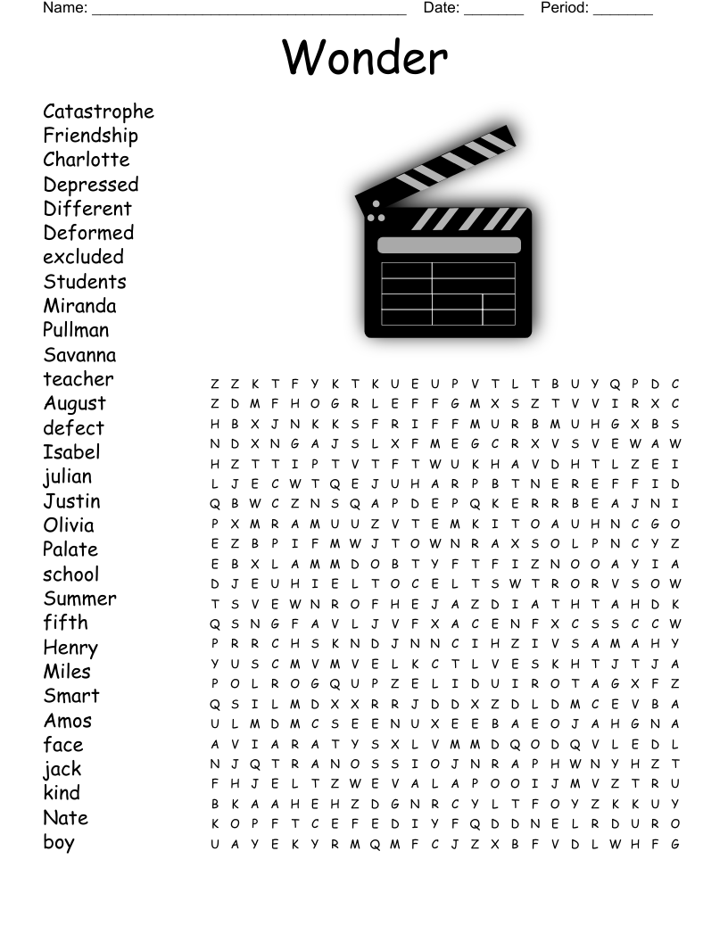 Wonder By R J Palacio Word Search WordMint