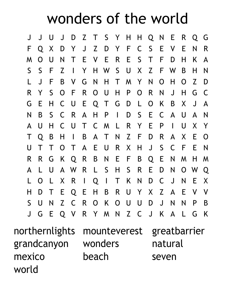 Wonders Of The World Word Search WordMint