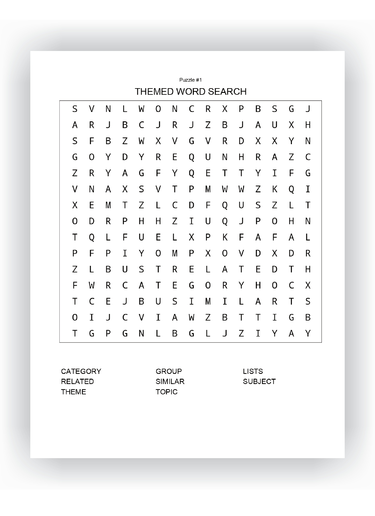Word Lists By Theme For Word Search Puzzles Activity Book Deluxe