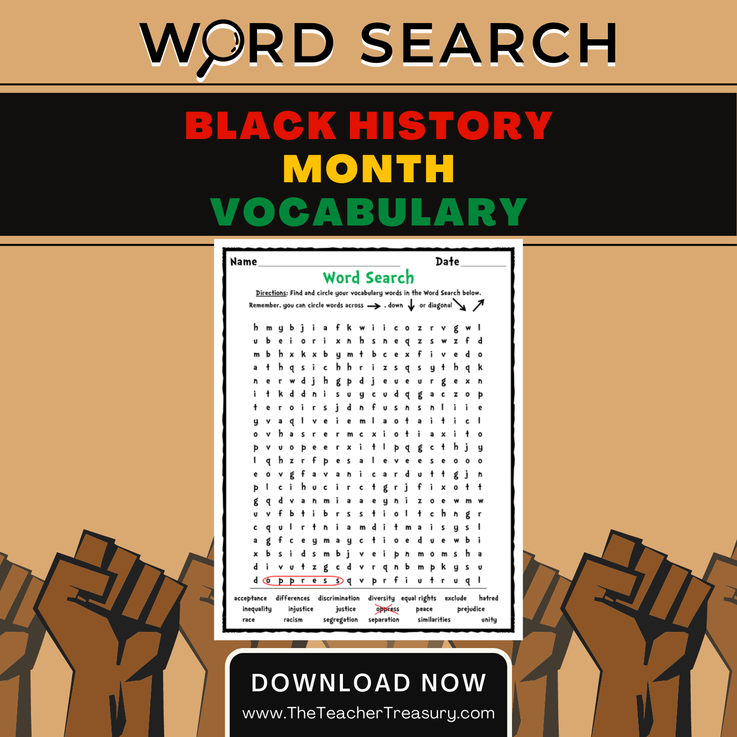 Word Search Black History Month Vocabulary