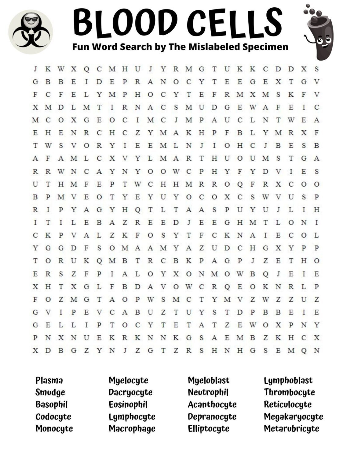Cells Word Search Cells Wordsearch Printable
