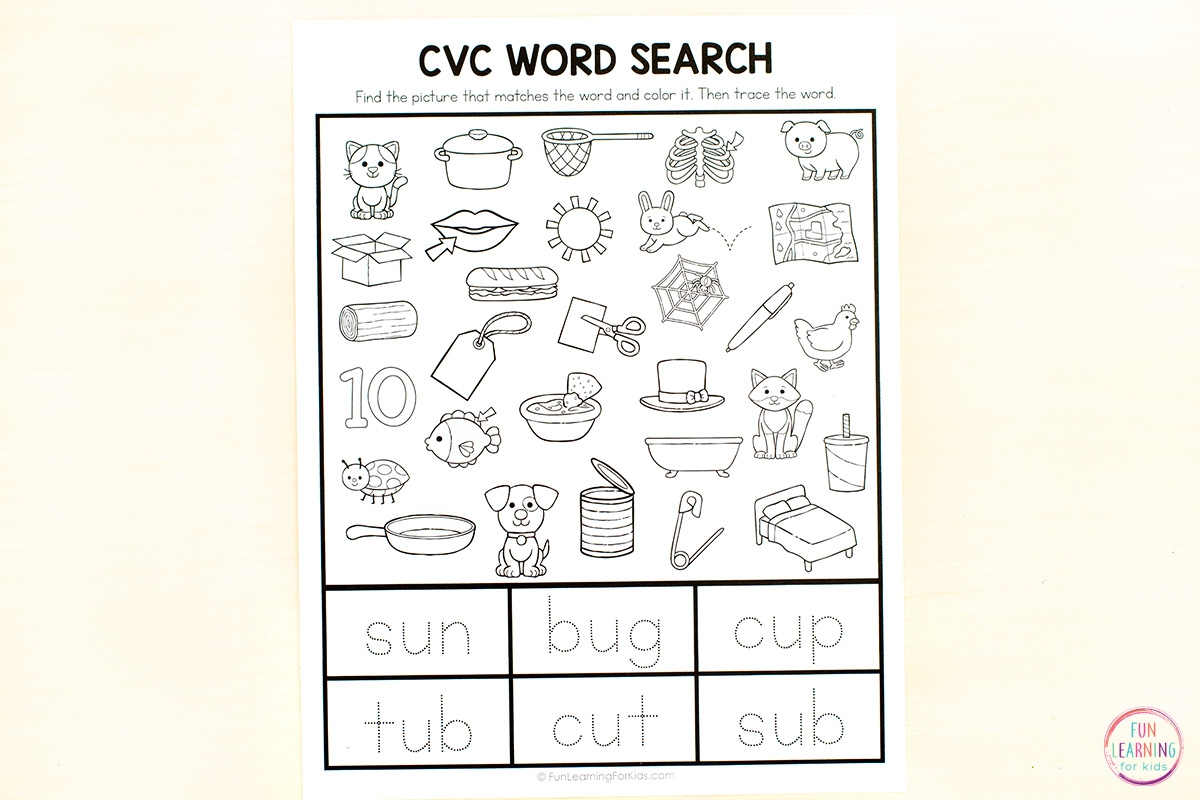 Word Search CVC Worksheets Free Printable