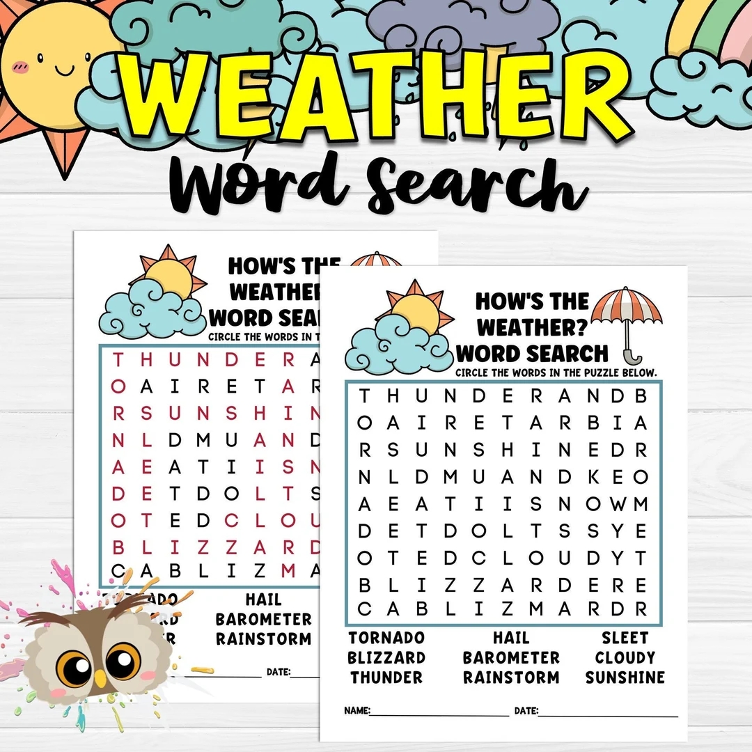 Word Search For Kids Weather Activities Homeschool Printables Worksheets Download Spring Learning Spring Activities For Kids Games Etsy