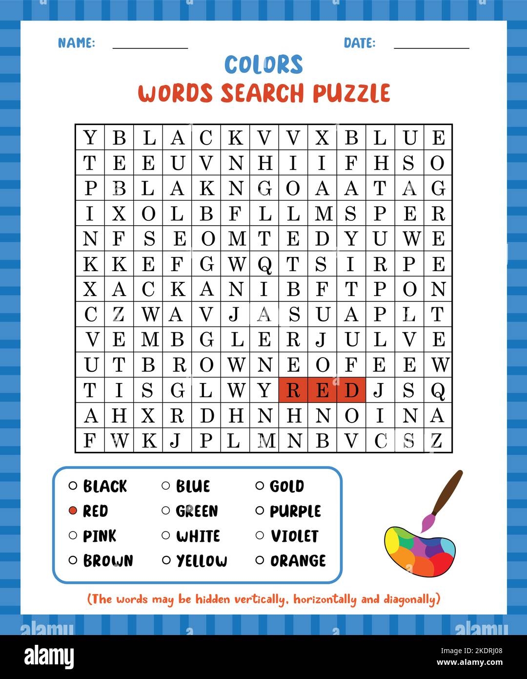 Word Search Game Colors Word Search Puzzle Worksheet For Learning English Stock Vector Image Art Alamy