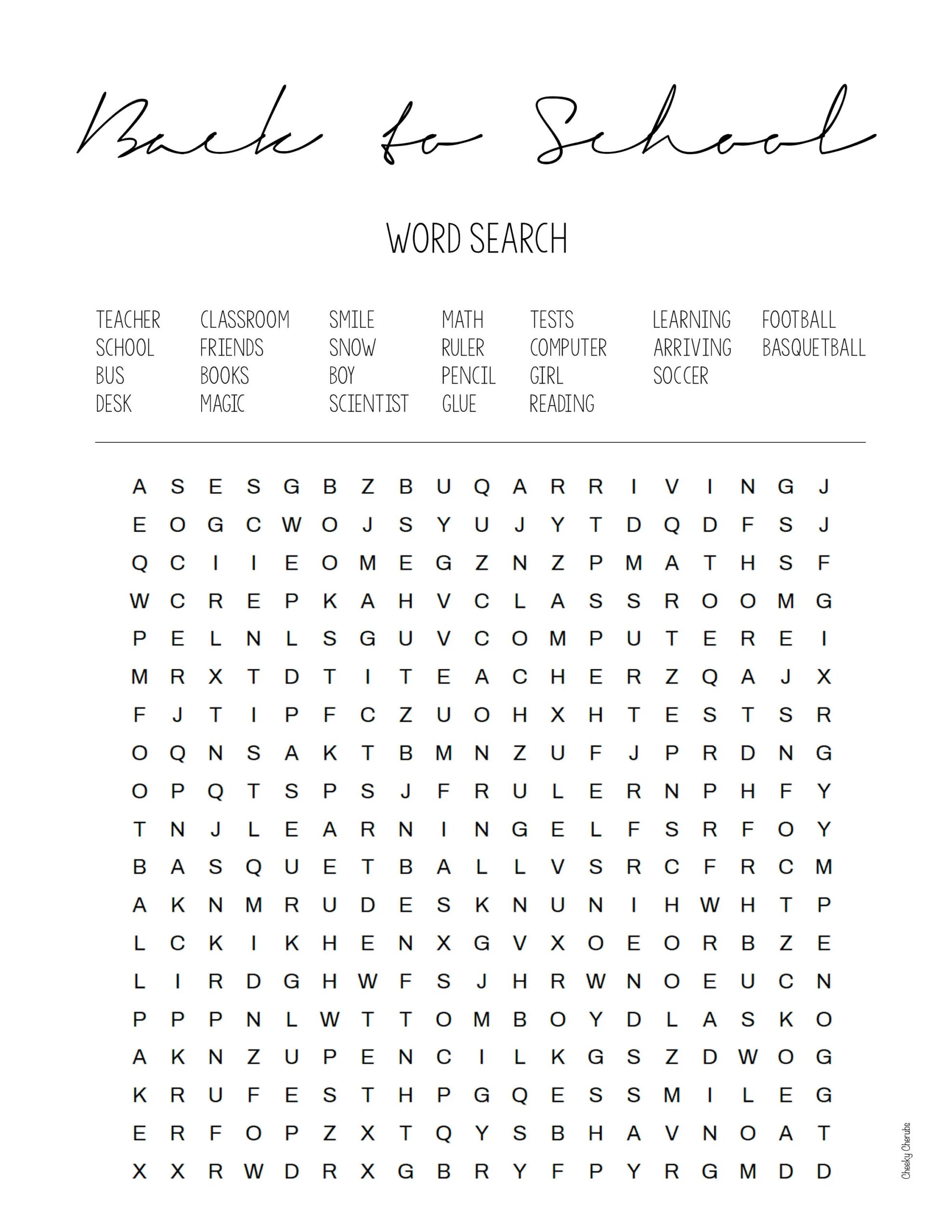 Word Search Game Word Puzzle School Themed Back To School Word Search Game With Answer Keys Etsy