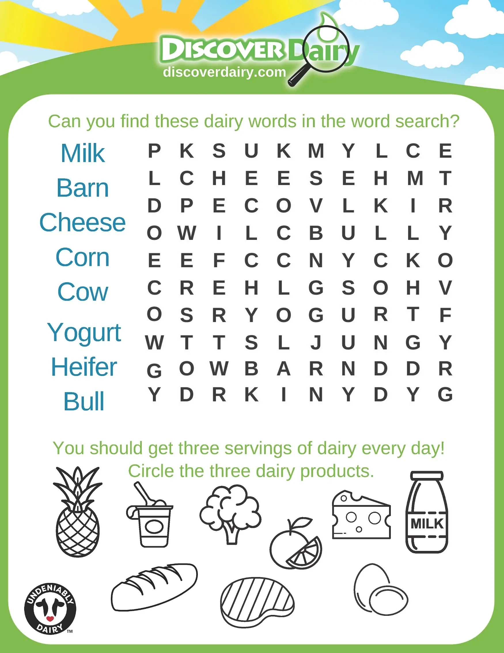 Word Search Midwest Dairy