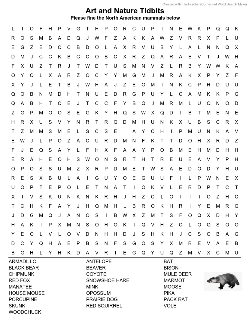 Printable Art Word Search