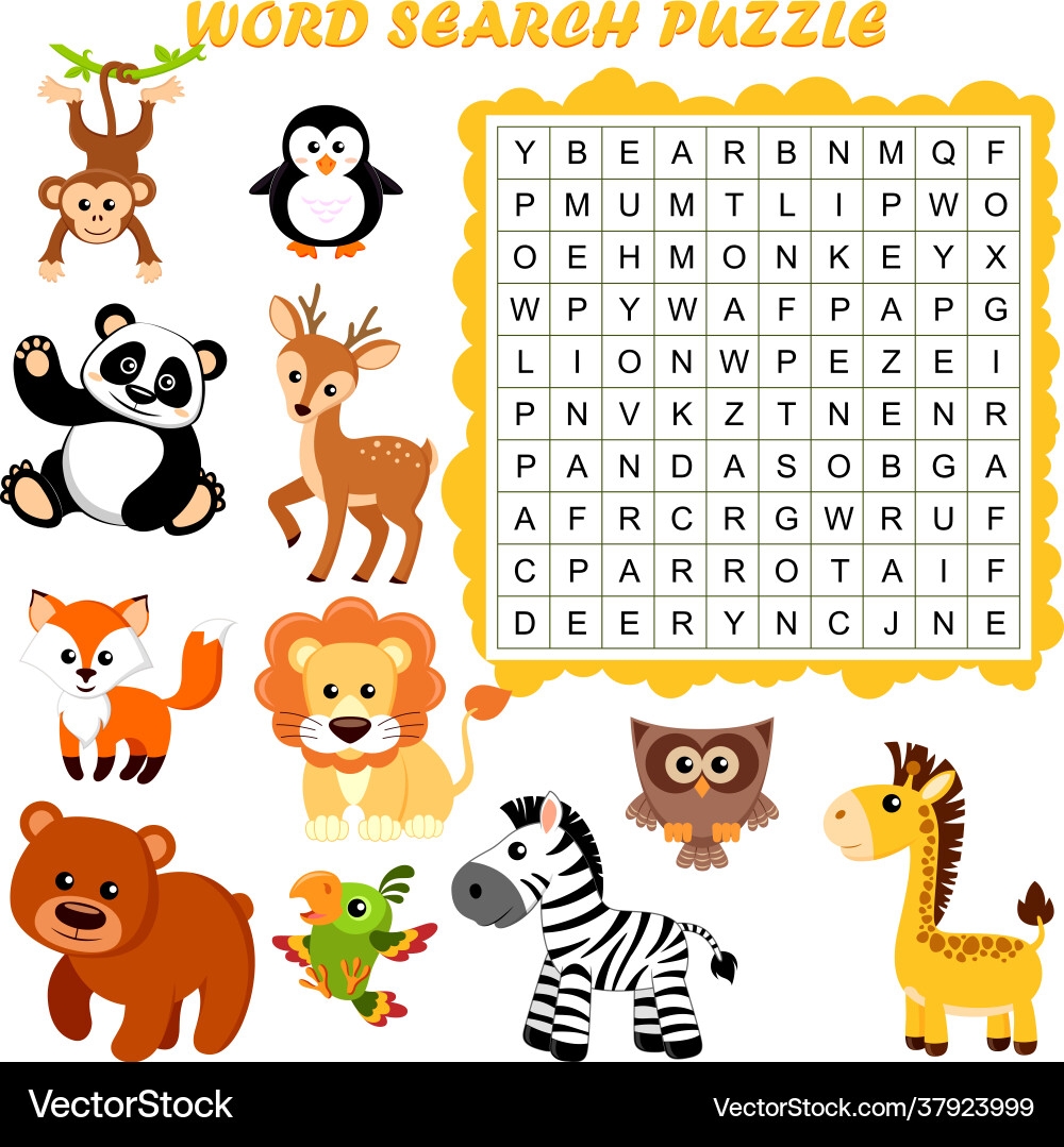 Word Search Puzzle Animals Education Game Vector Image Word Search Puzzle Animals Education Game Vector Image