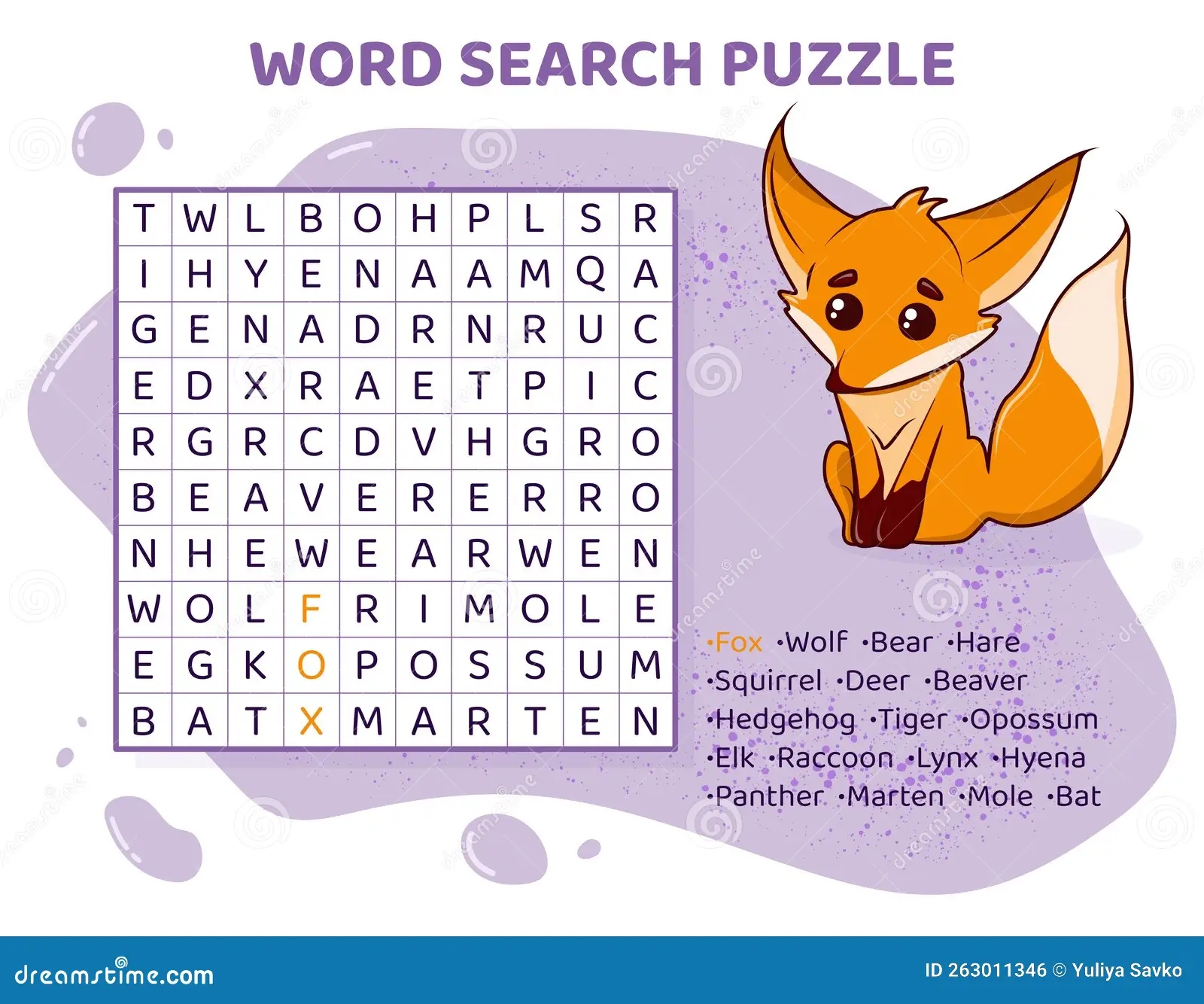 Word Search Puzzle For Kids With Wild Animals Stock Vector Illustration Of Printable Study 263011346