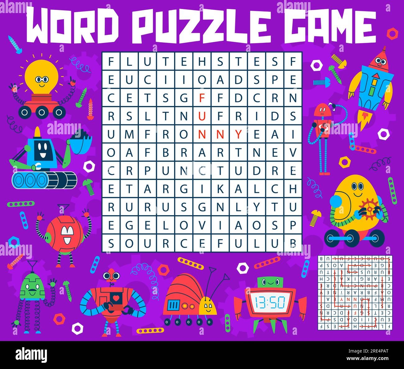 Word Search Puzzle Game Of Cartoon Robots And Droids Toys Vector Kids Quiz Worksheet With Funny
