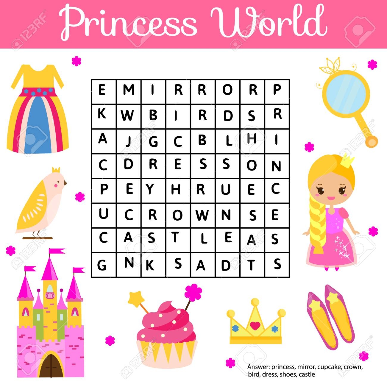 Word Search Puzzle Kids Activity Educational Children Game For Girls Learning Vocabulary Worksheet For Pre School Years And Toddlers Princess World Royalty Free SVG Cliparts Vectors And Stock Illustration Image 96242344 