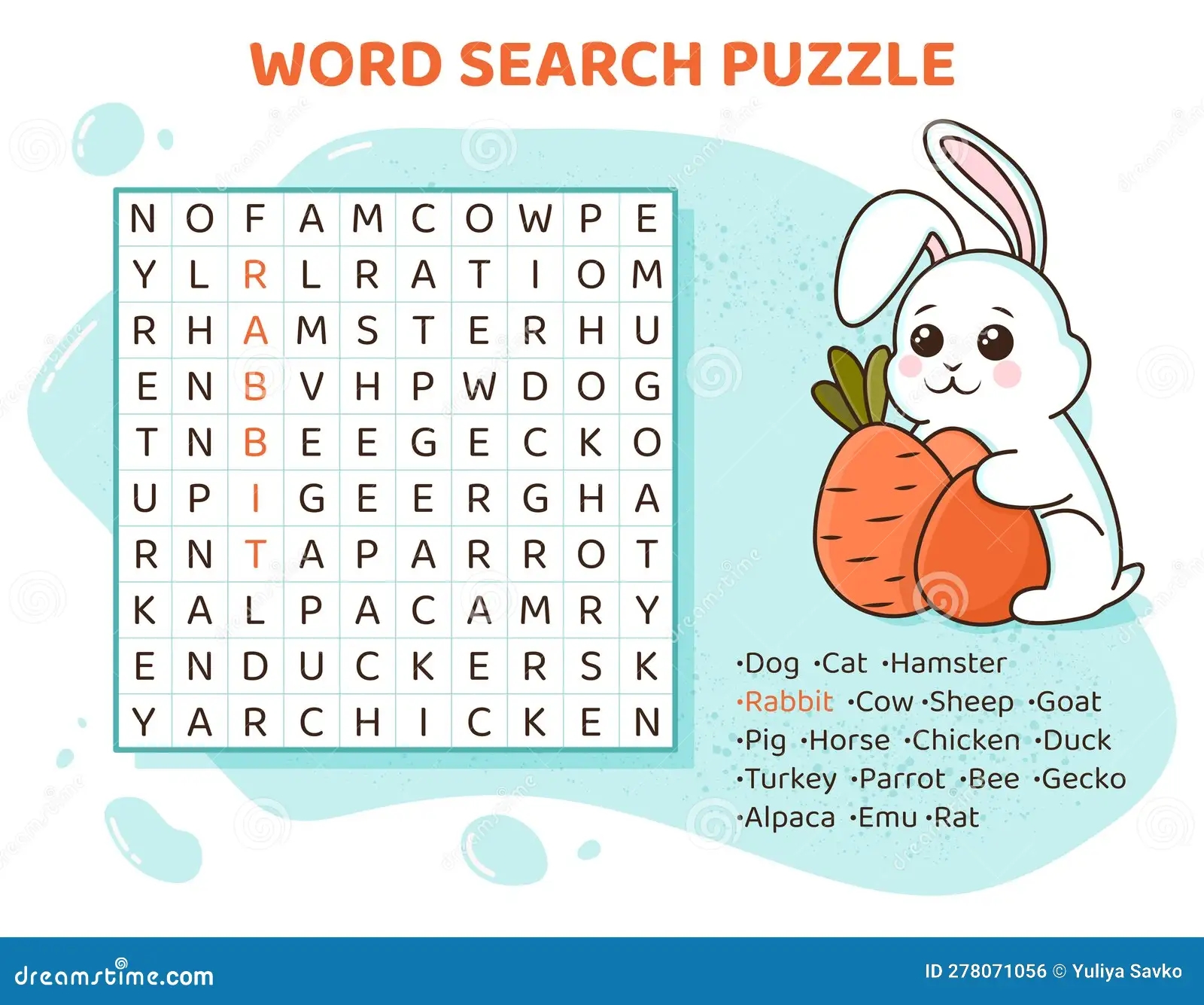 Word Search Puzzle With Domestic Animals And Pets Stock Vector Illustration Of Character Printable 278071056