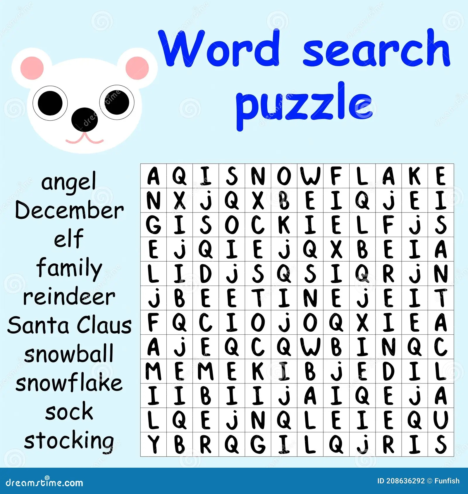 Word Search Puzzle With Polar Bear Stock Vector Illustration Stock Vector Illustration Of Pink Educational 208636292
