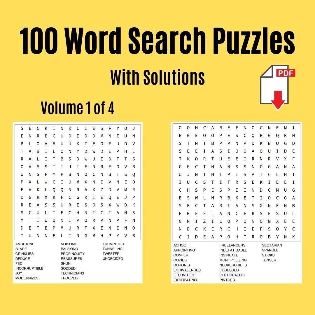word search puzzles with solutions vol 1 of 4 instant digital download word find family word search classroom word search etsy