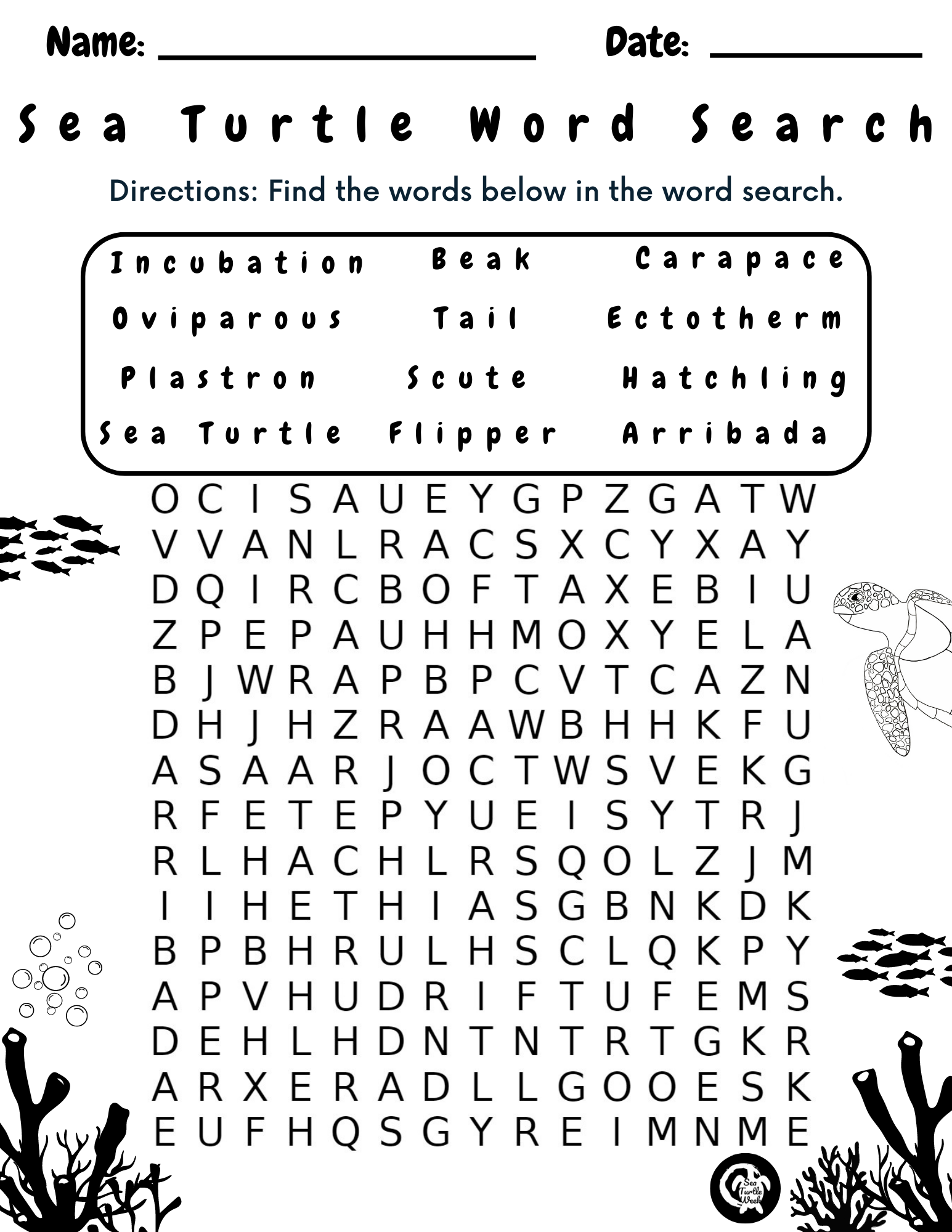 Word Search SeaTurtleWeek