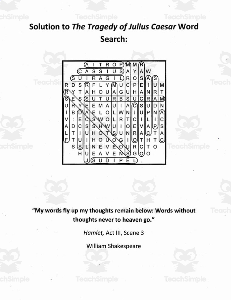 Word Search Tragedy Of Julius Caesar By Teach Simple
