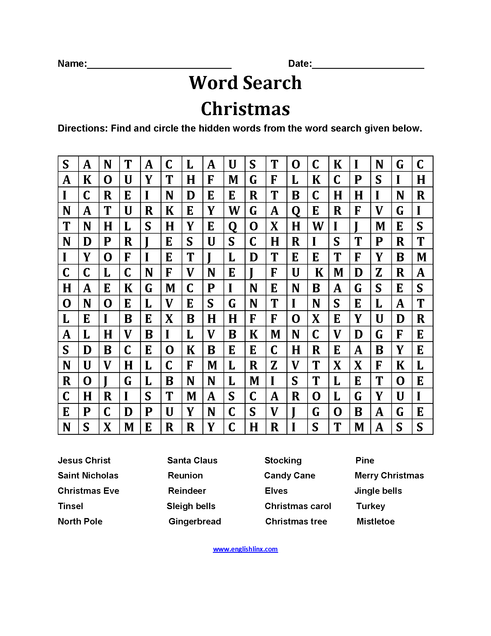 Word Search Worksheets Christmas Word Search Worksheets