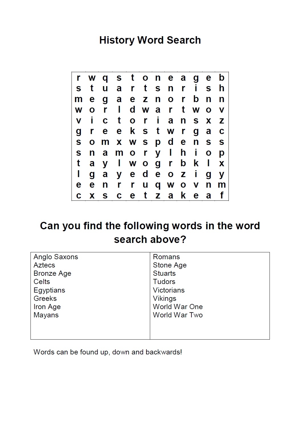 Printable History Word Searches