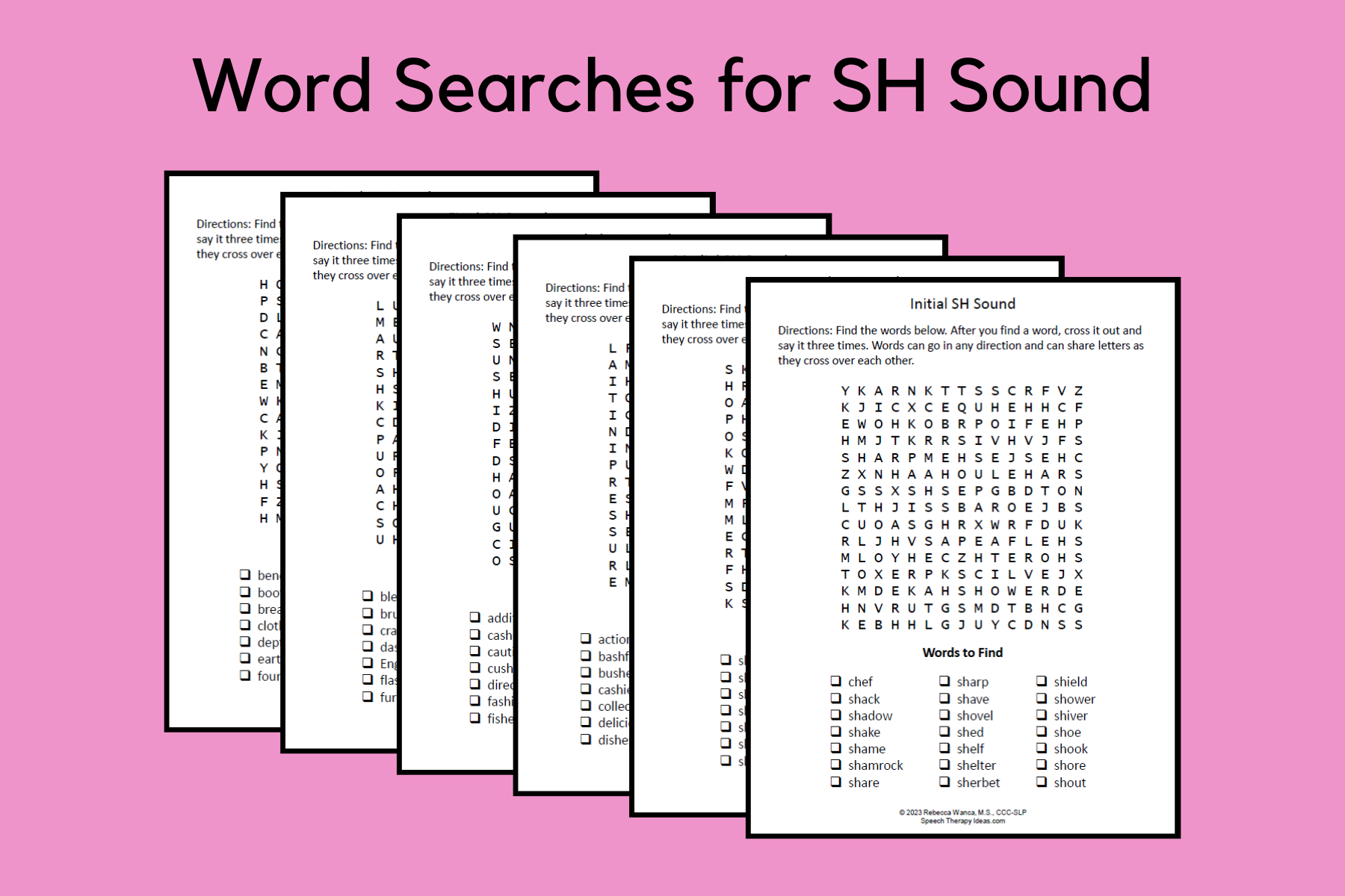 Word Searches For SH Sound Speech Therapy Ideas