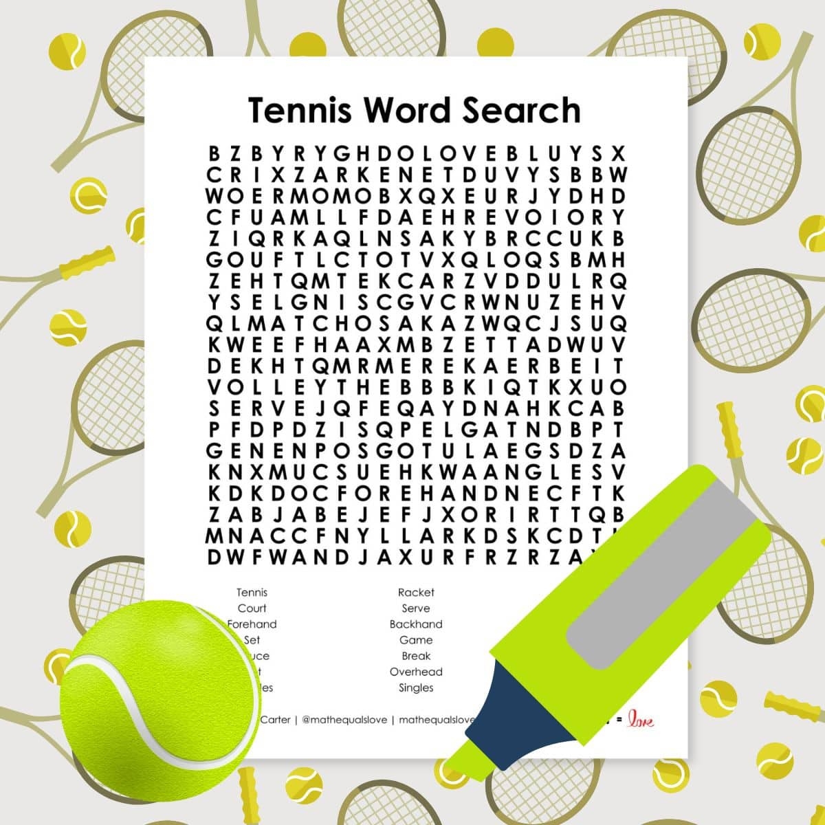 Word Searches Math Love