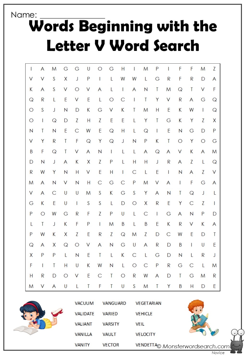 Words Beginning With The Letter V Word Search Monster Word Search