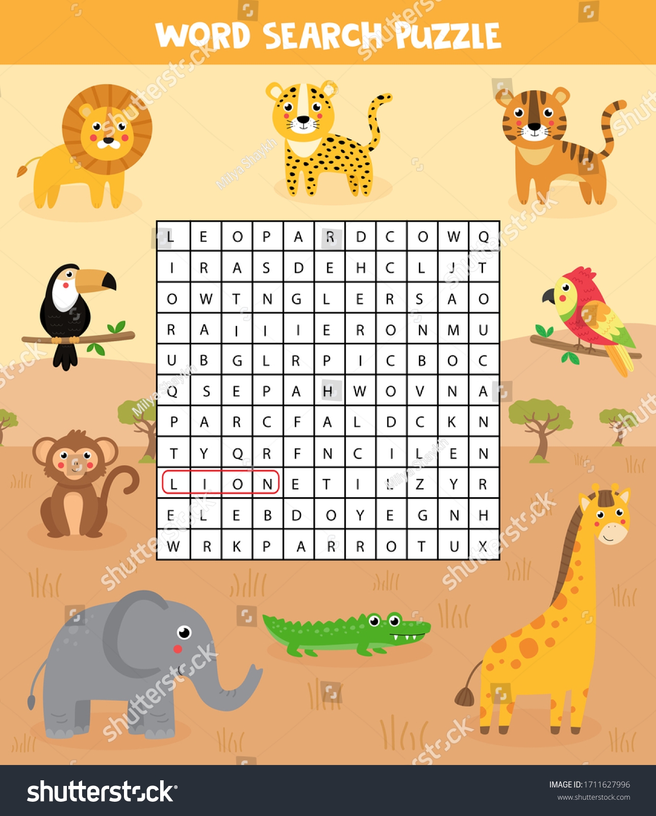 words search puzzle kids african safari stock vector royalty free 1711627996 shutterstock