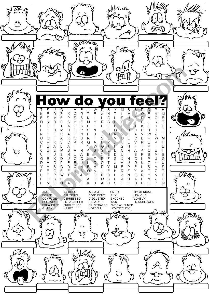 Wordsearch FEELINGS ESL Worksheet By Im Lety
