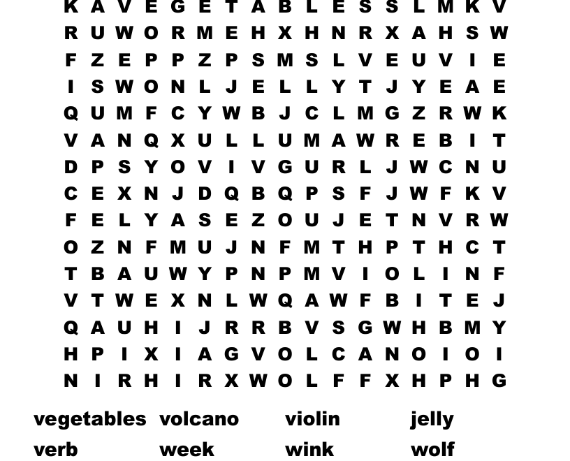 Wordsearch Find The Hidden V J And W Words There Are 5 Words For Each Letter To Find WordMint