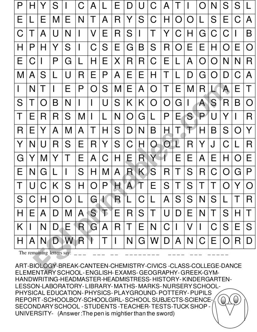 wordsearch school esl worksheet by altievangelia