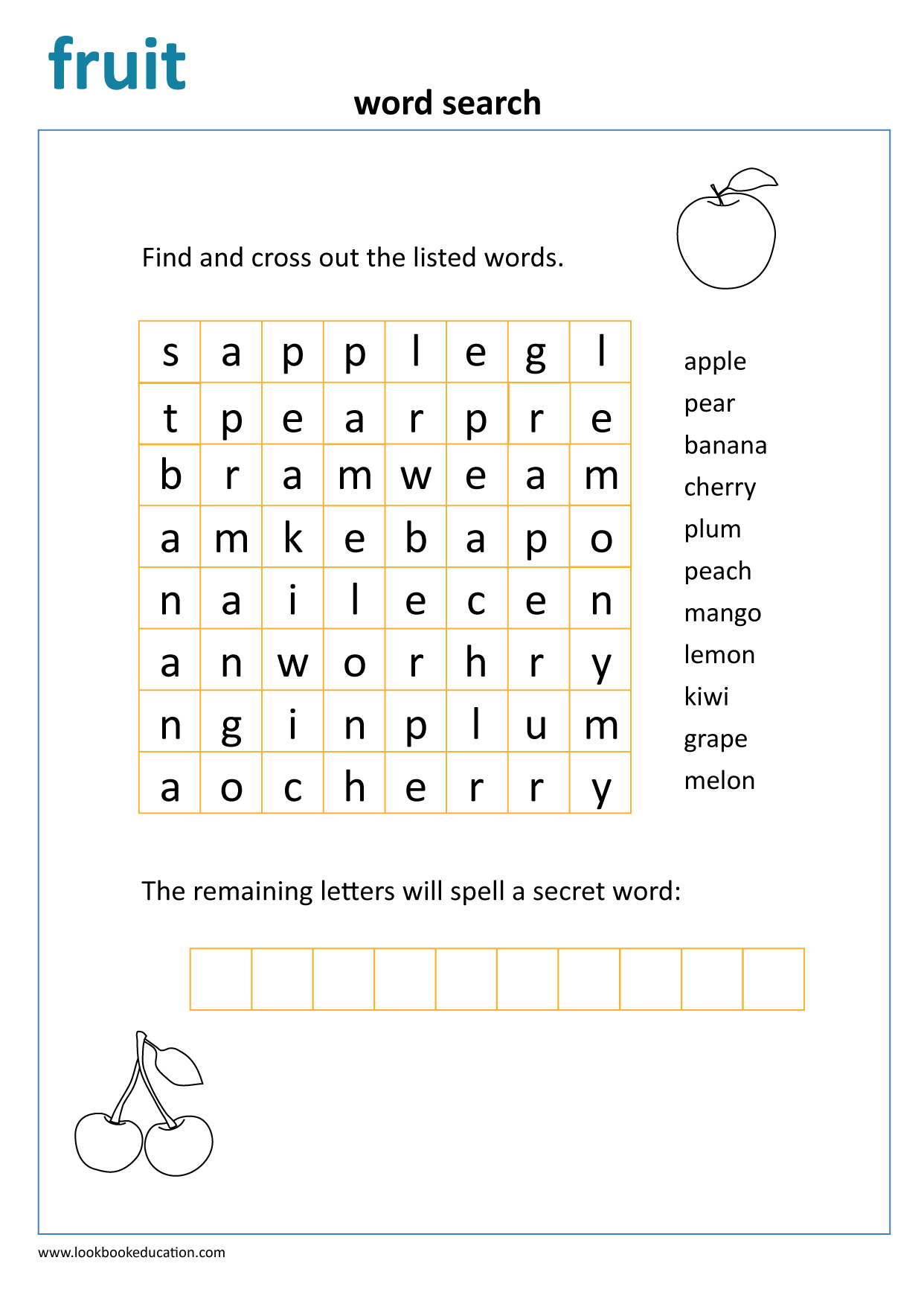 Worksheet Word Search Fruit LookbookEducation