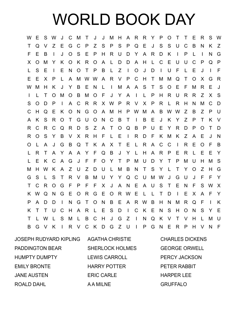 WORLD BOOK DAY Word Search WordMint