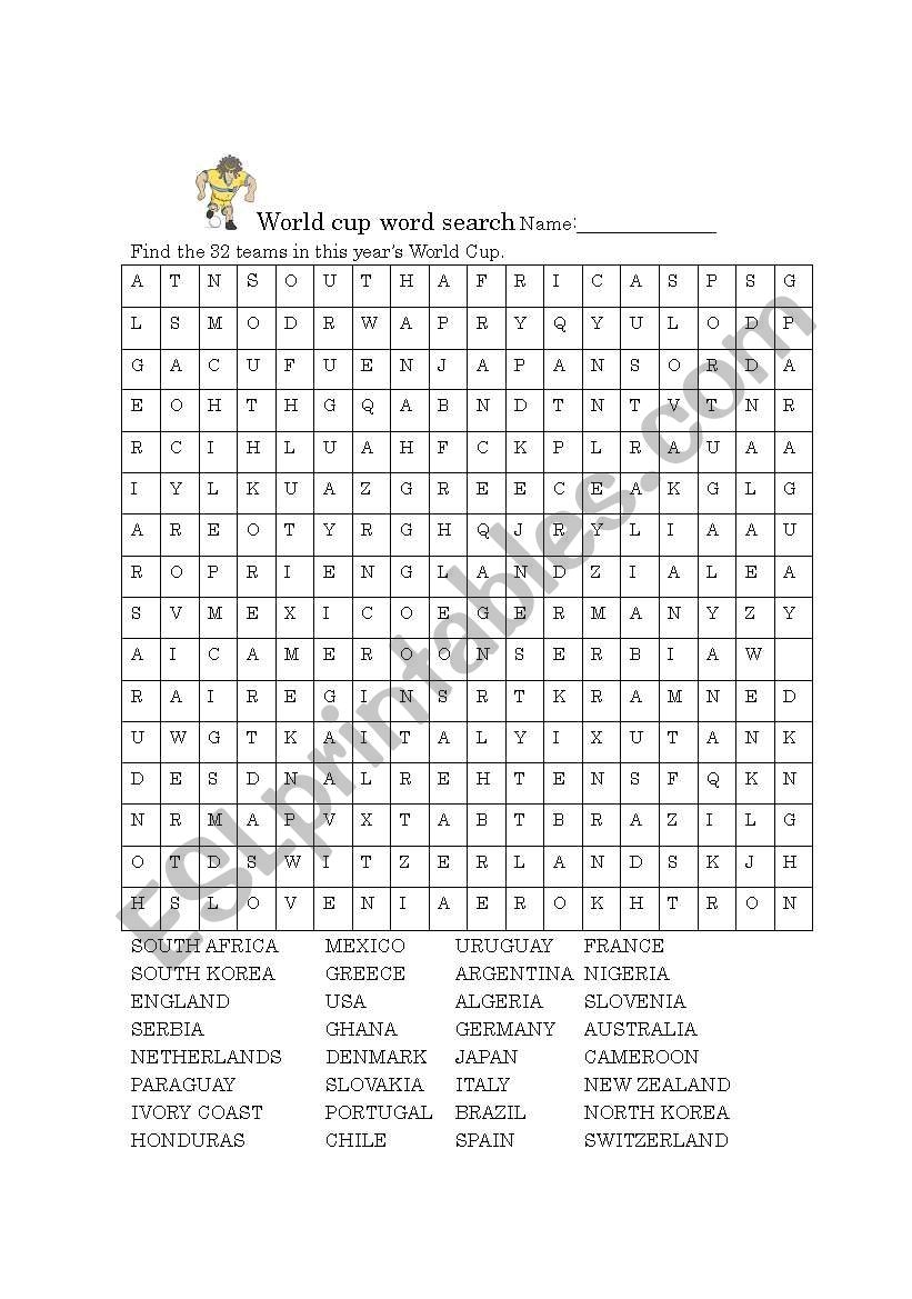 World Cup Word Search ESL Worksheet By Huddersboy