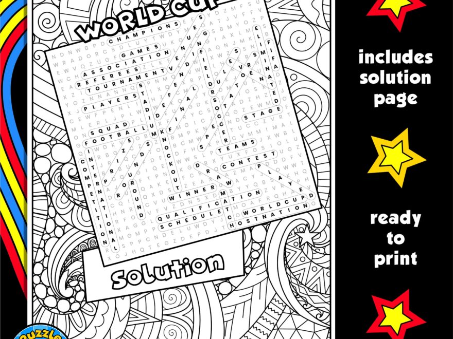 World Cup Word Search Puzzle Activity Page With Coloring Football Soccer Made By Teachers