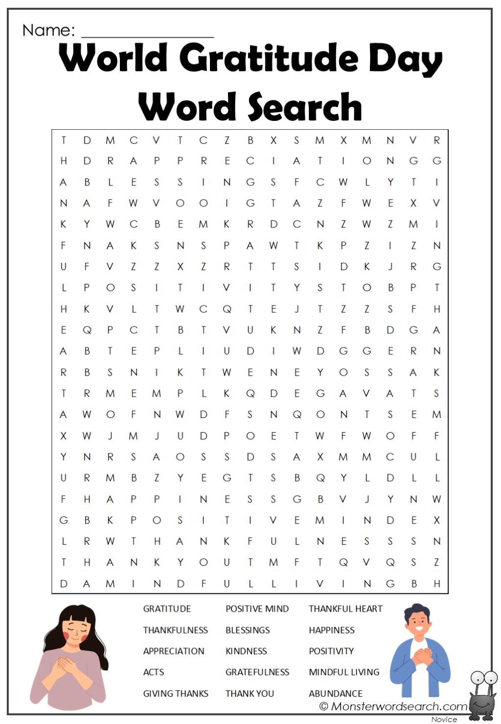 World Gratitude Day Word Search Monster Word Search World Gratitude Day Word Search Monster Word Search