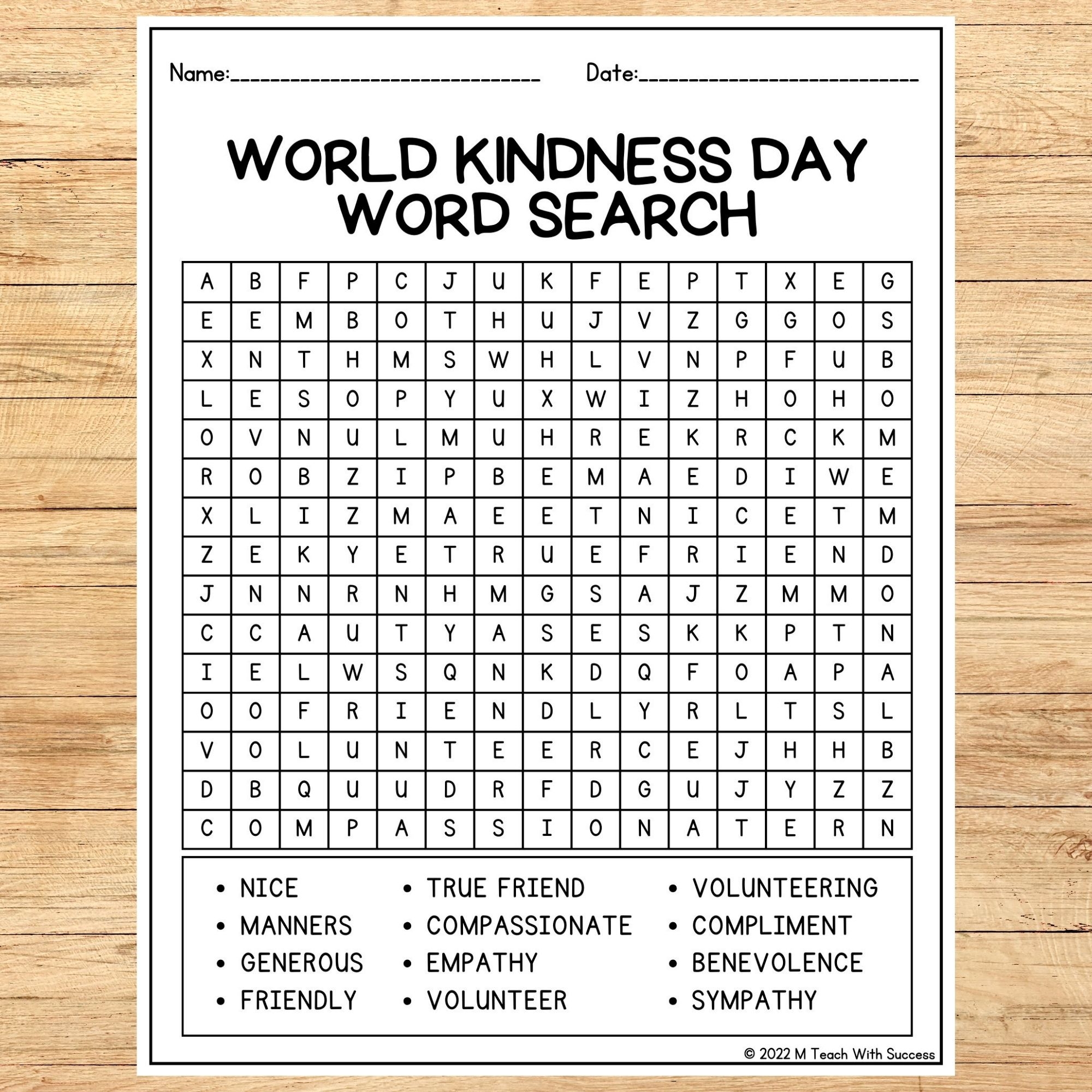 Kindness Word Search Free Printable