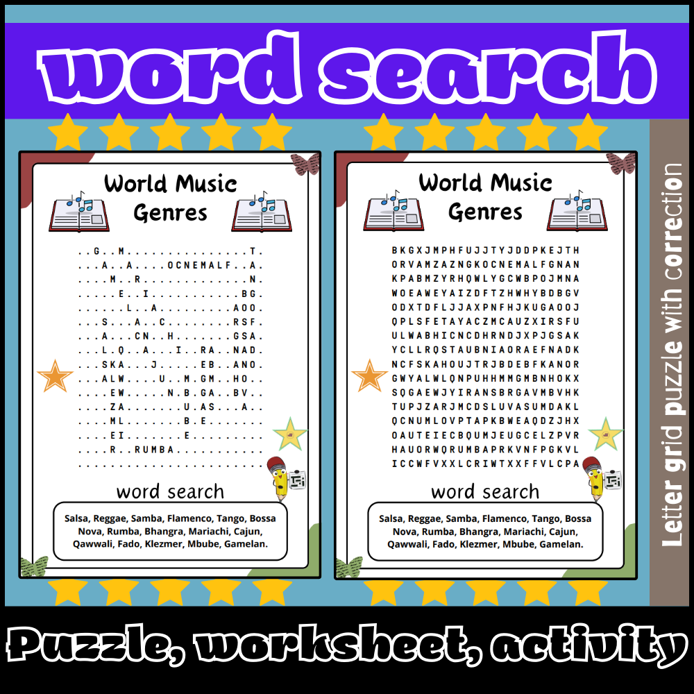 World Music Genres Word Search Puzzle Worksheet Activity Made By Teachers