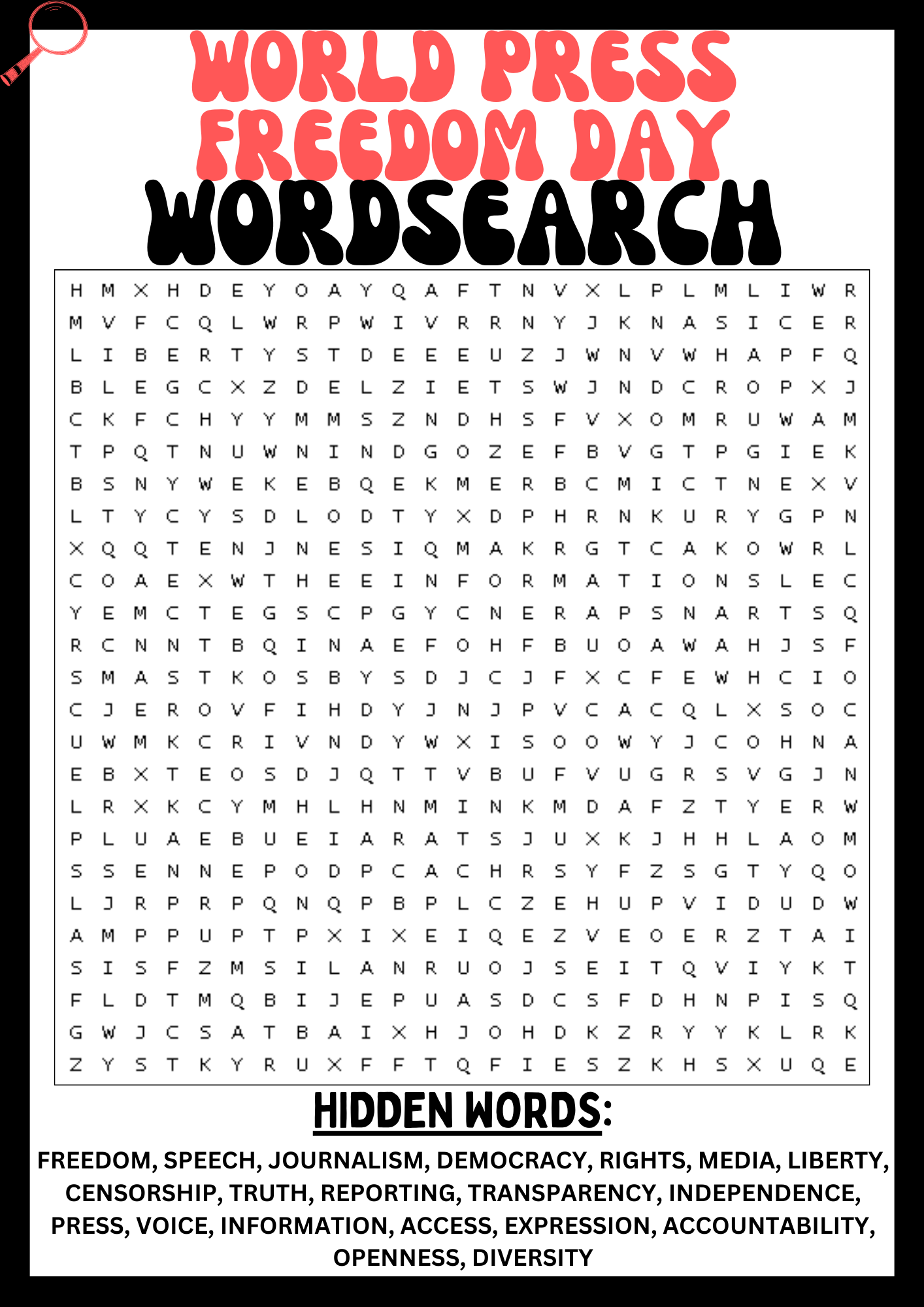 WORLD PRESS FREEDOM DAY Wordsearch Puzzle Worksheet Printables Activity Made By Teachers