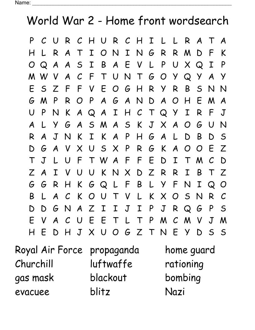 World War 2 Home Front Wordsearch WordMint