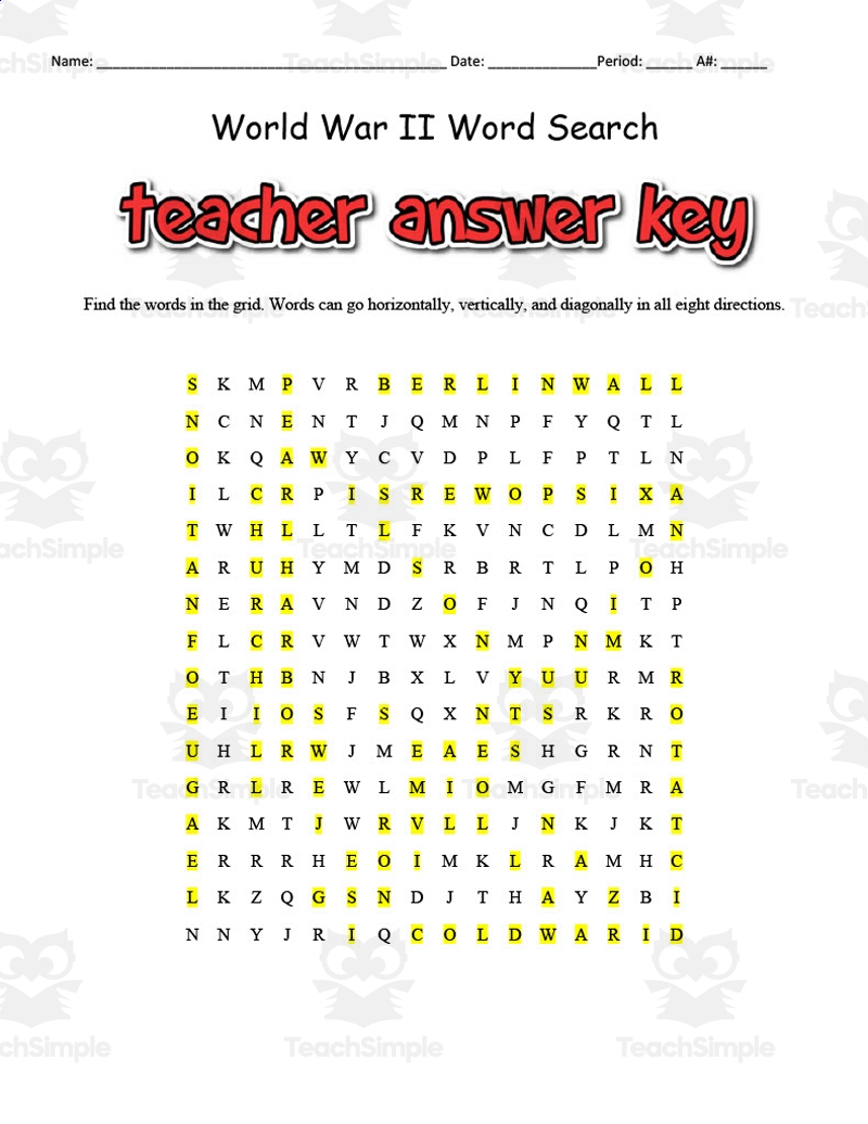 World War II Word Search And Definitions Packet By Teach Simple