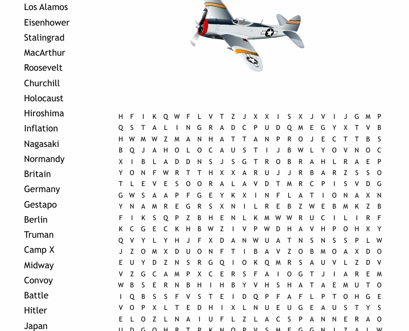 World War II Word Search WordMint