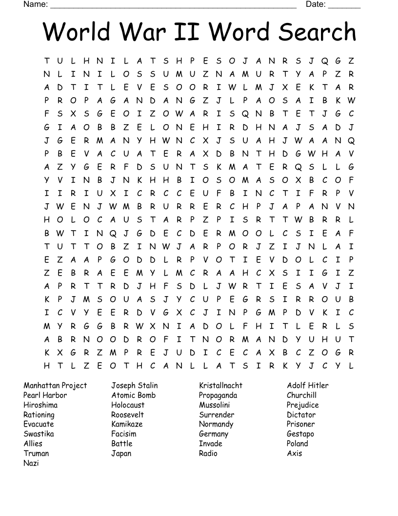 World War II Word Search WordMint