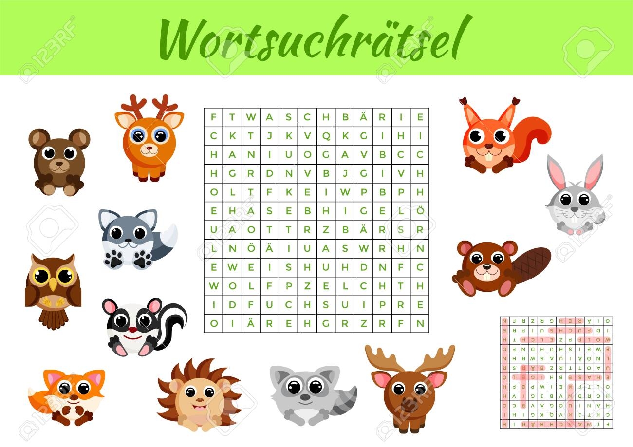 Wortsuchr tsel Word Search Puzzle Clip Cards Game Template Kids Activity Worksheet Colorful Printable Version Educational Game For Study German Words Includes Answers Vector Stock Illustration Royalty Free SVG Cliparts Vectors And