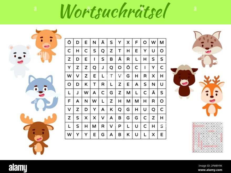 Wortsuchr tsel Word Search Puzzle Kids Activity Worksheet Colorful Printable Version Educational Game For Study German Words Includes Answers Ve Stock Vector Image Art Alamy