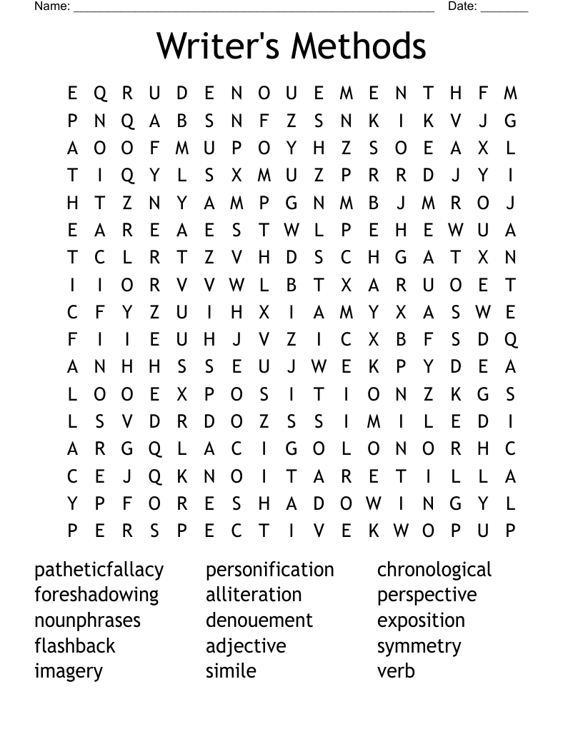 writer s methods word search wordmint